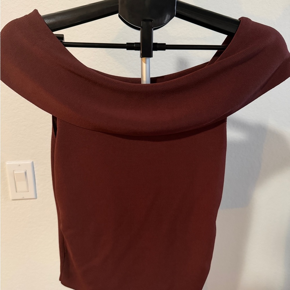 WHBM Wine Off-the-Shoulder Ribbed Knit Top | Medium | NWOT